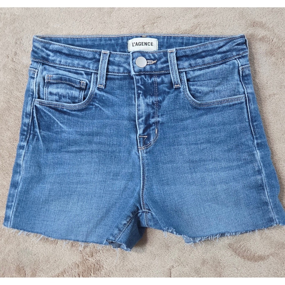 L'agence Denim Shorts 2" Women's Size 24 Blue cotton Frayedā Raw Hem EUC